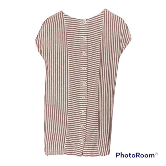 Madewell S Red White Stripe Play Button Back Linen Blend Shift Mini Dress G5305 - Picture 4 of 14